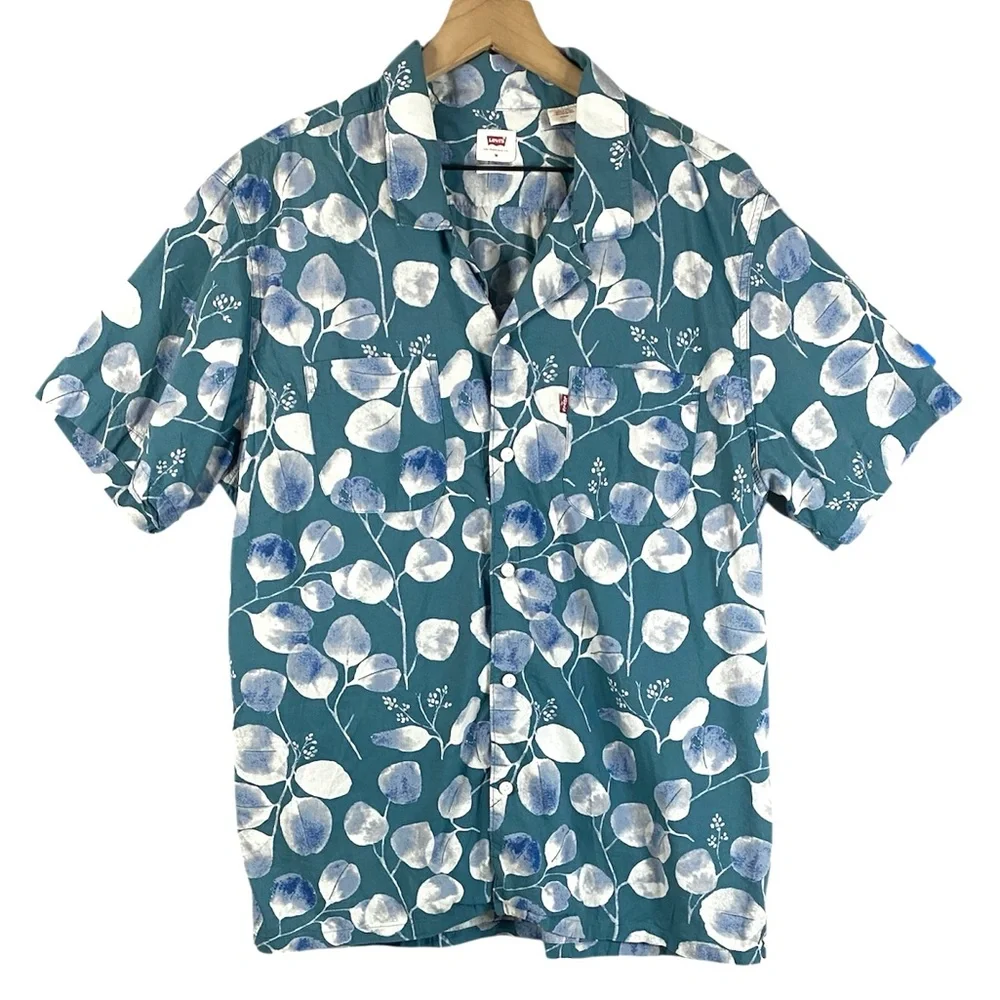 Levi's Men’s Blue Floral Graphic Camper Short Sleeve Button Down Size Medium